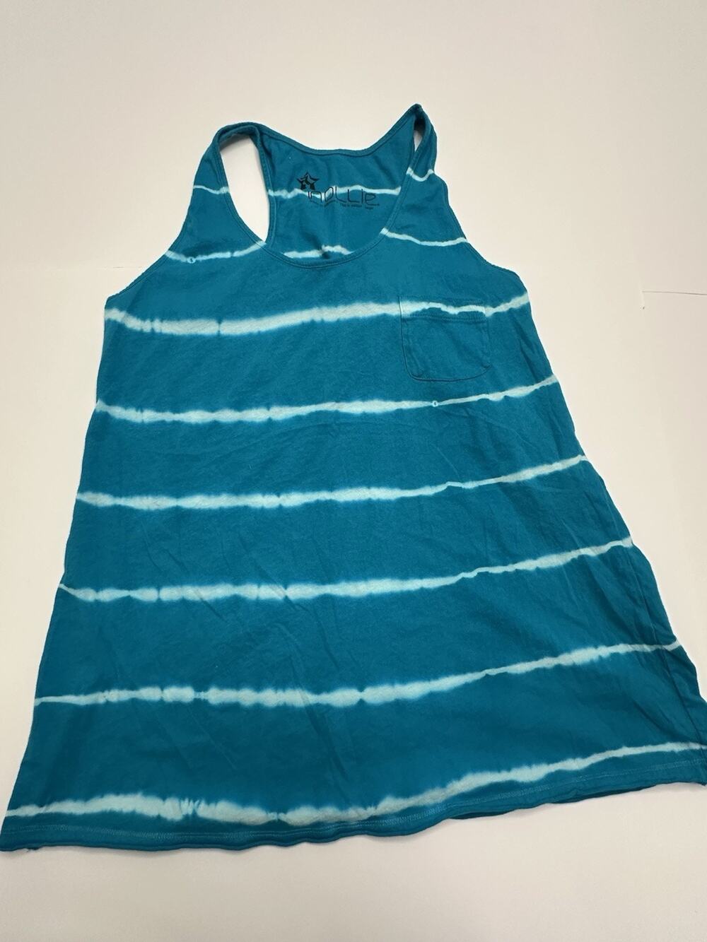 Holliey2k Large Teal Tie Dye Racerback Tank Top Pocket 100% Cotton